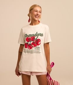 Camiseta Alongada em Algodão com Estampa Pomodoro
