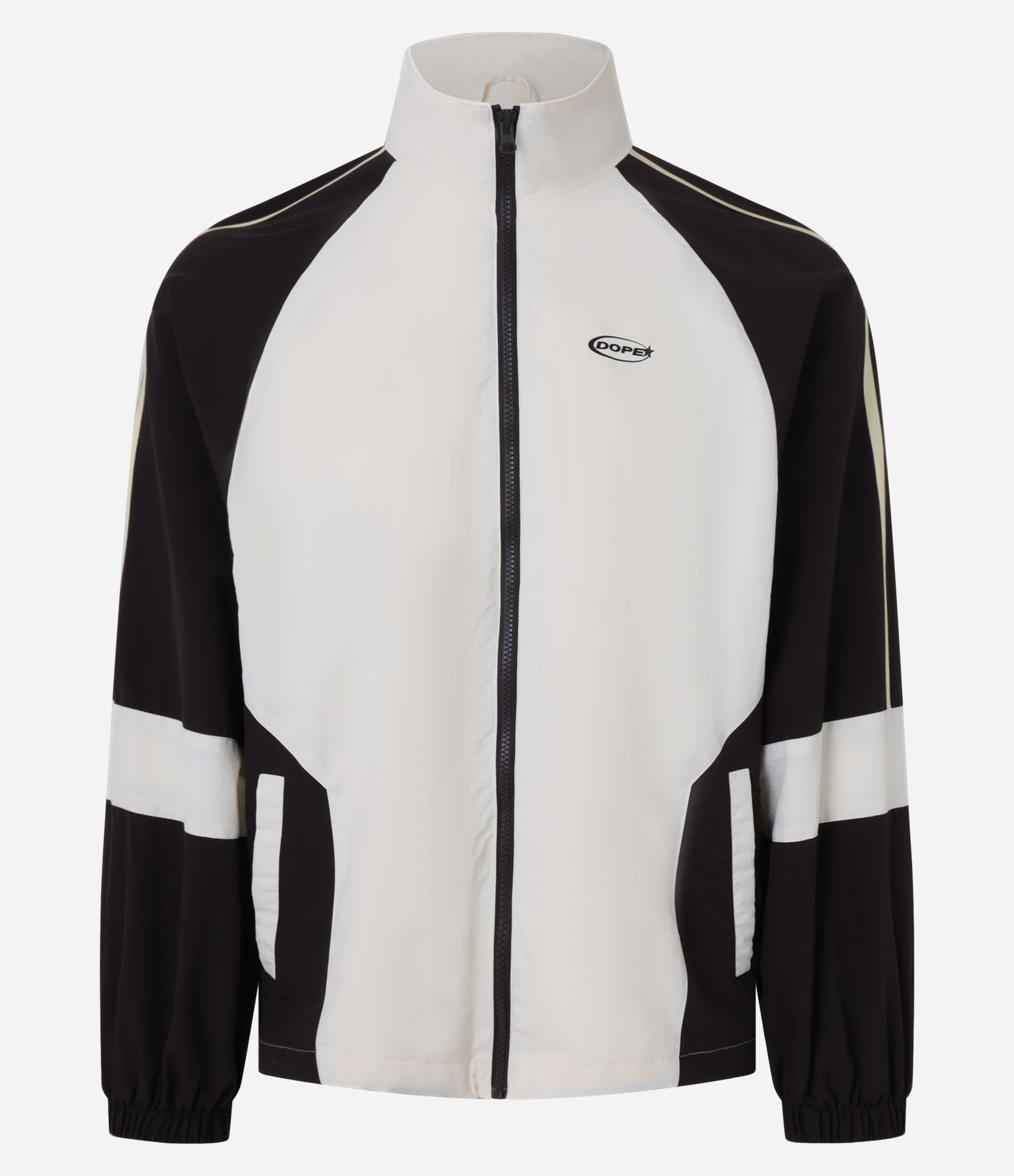 Jaqueta Esportiva em Poliamida com Bloco de Cores Bege/Preto/Marrom