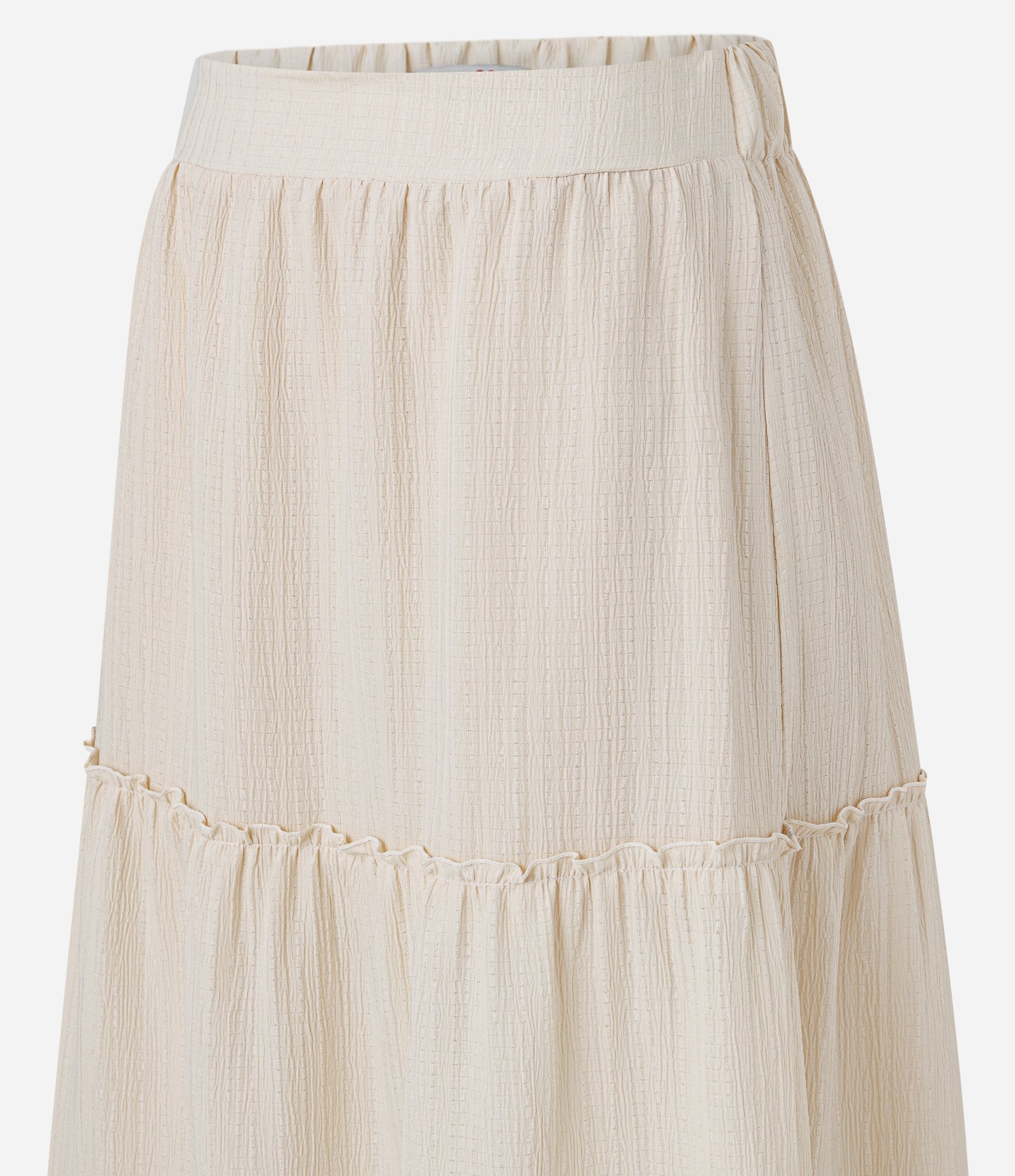 Saia Evasê Texturizada com Babado Bege 7