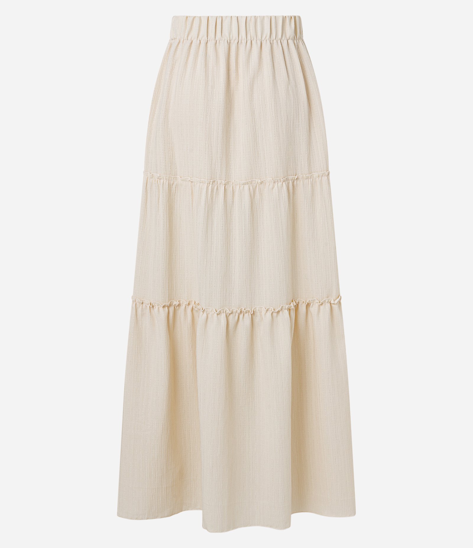 Saia Evasê Texturizada com Babado Bege 8