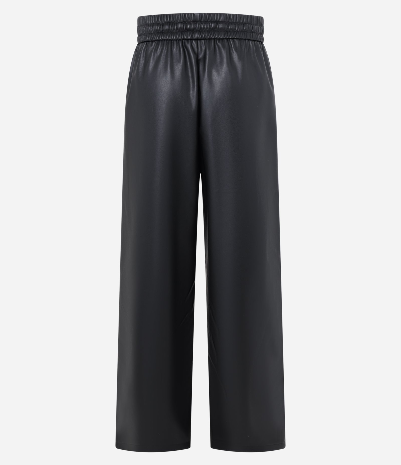 Calça Pantalona em PU com Amarração no Cós Preto 8