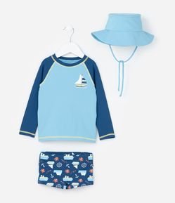 Conjunto Infantil com Proteção UV e Estampa Barco - Tam 1 a 4 Anos