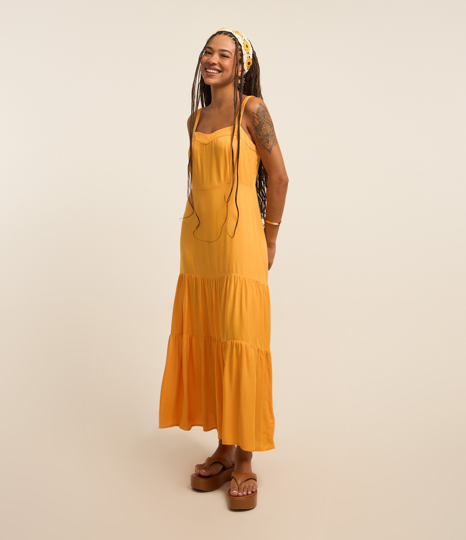 Vestido New Midi em Viscose com Decote Coração e Lastex nas Costas 1