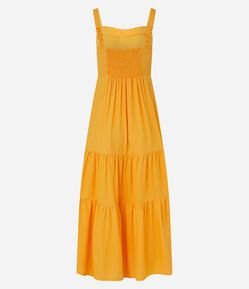 Vestido New Midi em Viscose com Decote Coração e Lastex nas Costas