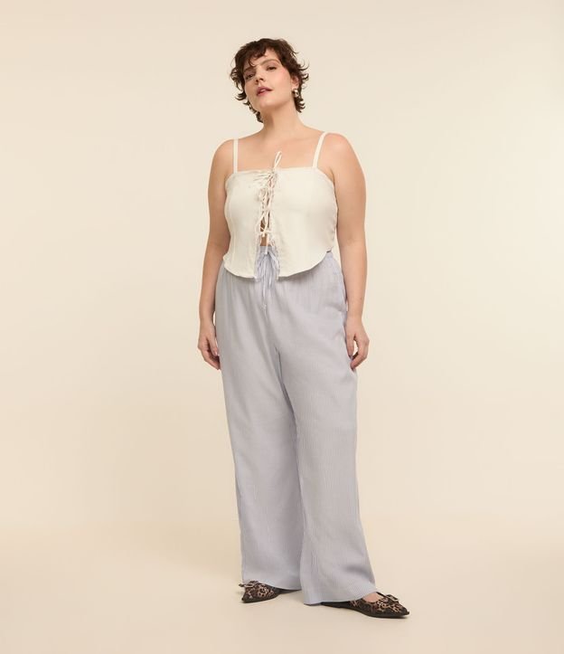 Calça Pijama em Tricoline Listrada Curve & Plus Size