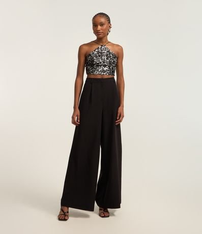 Calça Pantalona em Crepe com Passantes no Cós Menor preço em Calça Pantalona em Crepe com Passantes no Cós