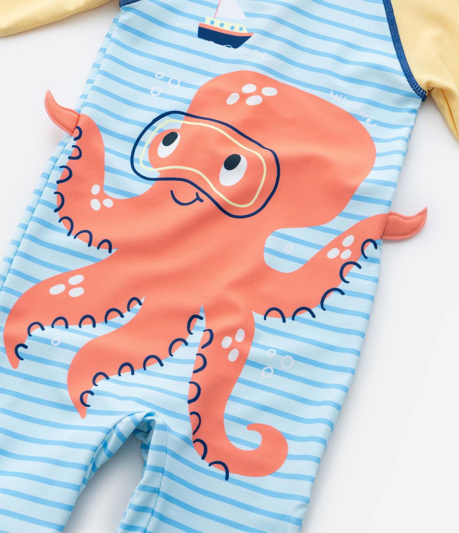 Macacão Infantil com Proteção UV Estampa Polvo - Tam 1 a 4 Anos Amarelo/Azul 8