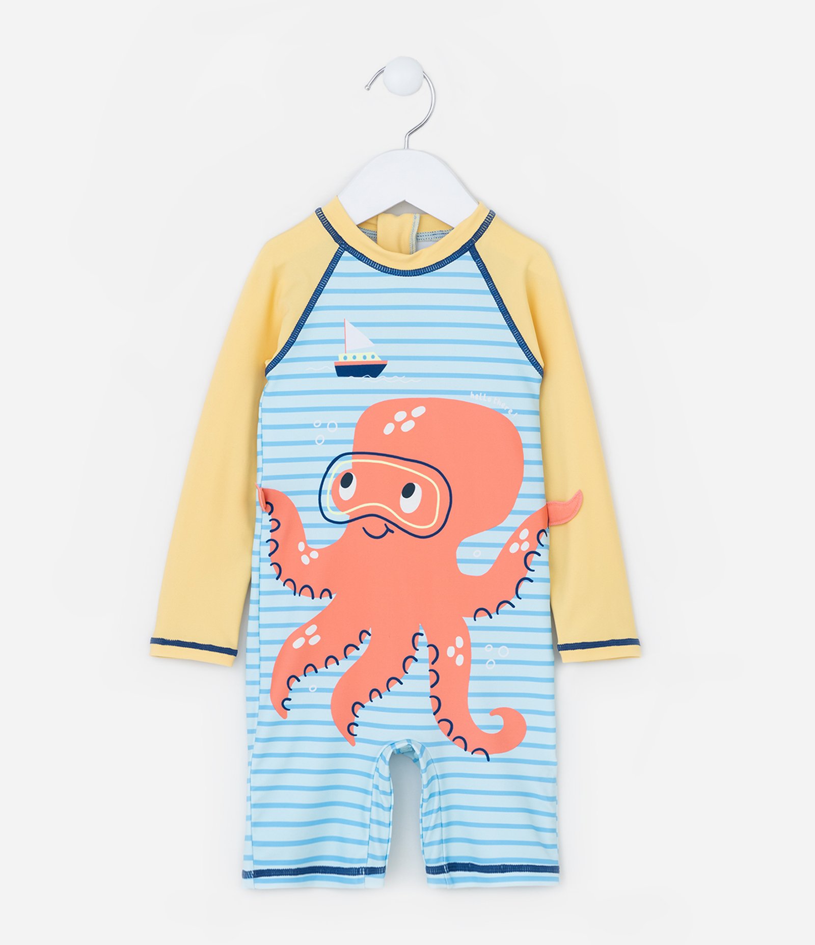 Macacão Infantil com Proteção UV Estampa Polvo - Tam 1 a 4 Anos Amarelo/Azul 1