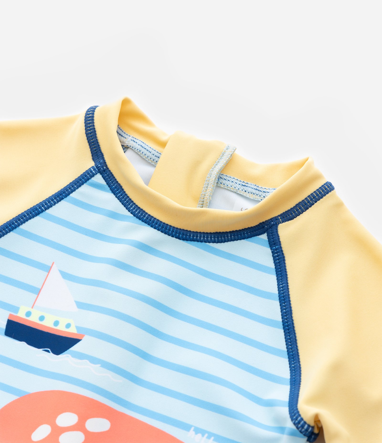 Macacão Infantil com Proteção UV Estampa Polvo - Tam 1 a 4 Anos Amarelo/Azul 6