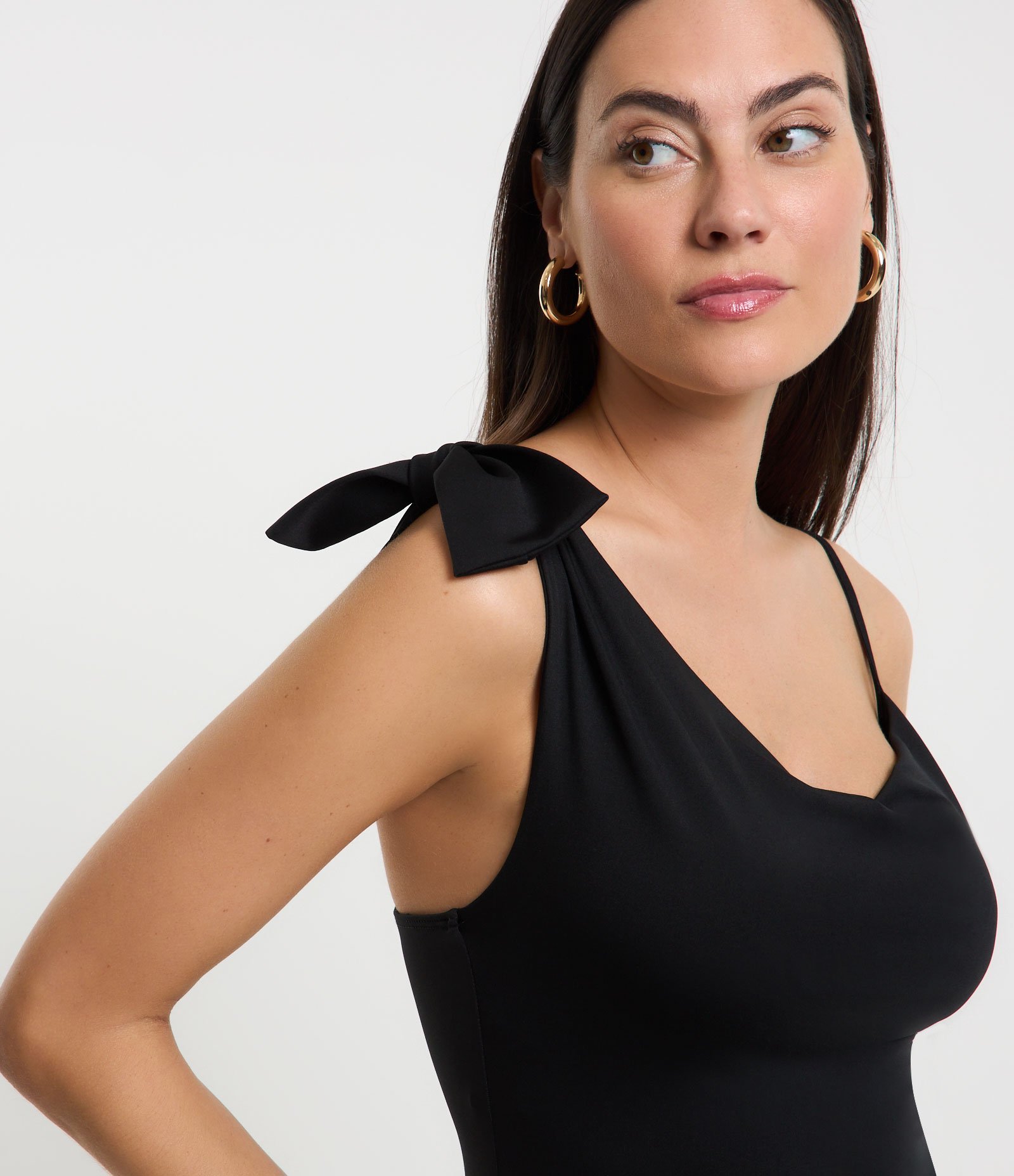 Vestido em Jersey com Faixa Alongada Preto 4