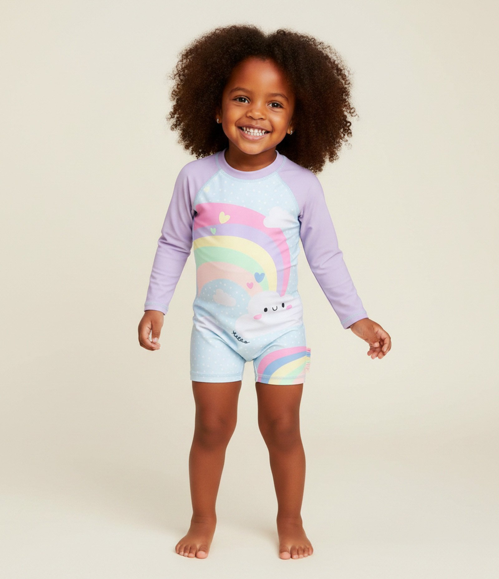 Macacão Infantil com Proteção UV Estampa Arco-Íris - Tam 1 a 4 Anos Azul/Lilás 1