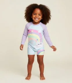 Macacão Infantil com Proteção UV Estampa Arco-Íris - Tam 1 a 4 Anos