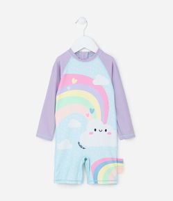 Macacão Infantil com Proteção UV Estampa Arco-Íris - Tam 1 a 4 Anos