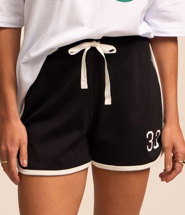 Short em Moletom com Amarração e Viés Contrastante