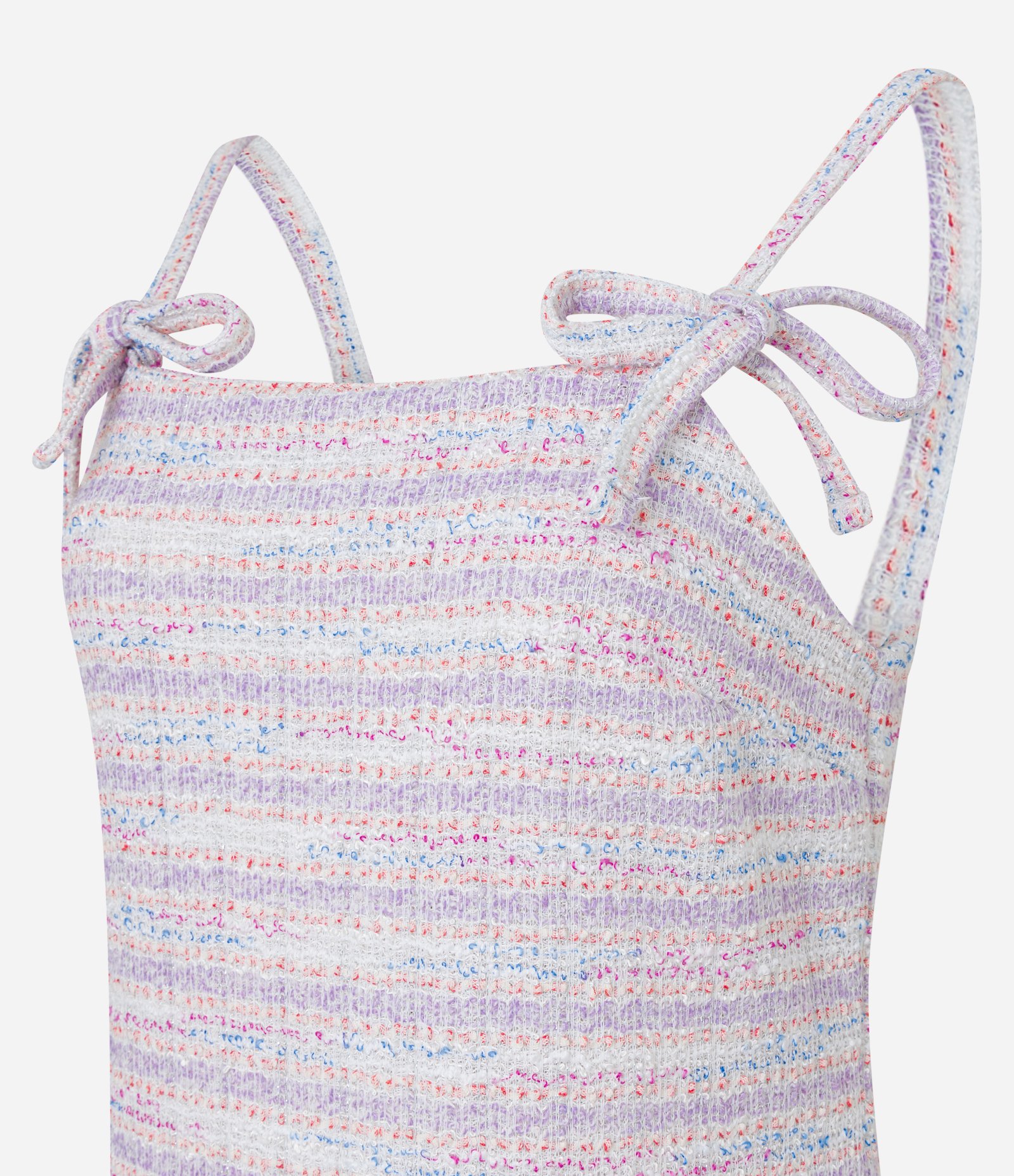 Vestido Curto em Tweed com Alça Laço e Barra Franzida Rosa 6