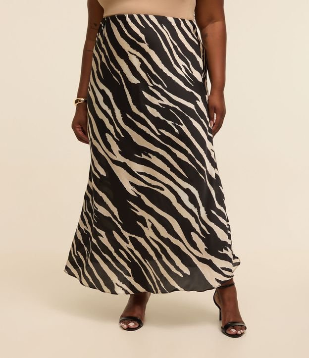 Saia Longa Acetinada Animal Print Curve & Plus Size