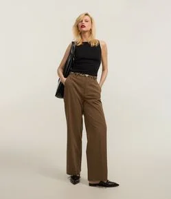 Calça Reta em Alfaiataria Xadrez