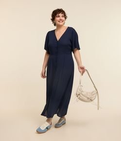 Vestido Midi em Viscose com Manga Bufante Curve & Plus Size