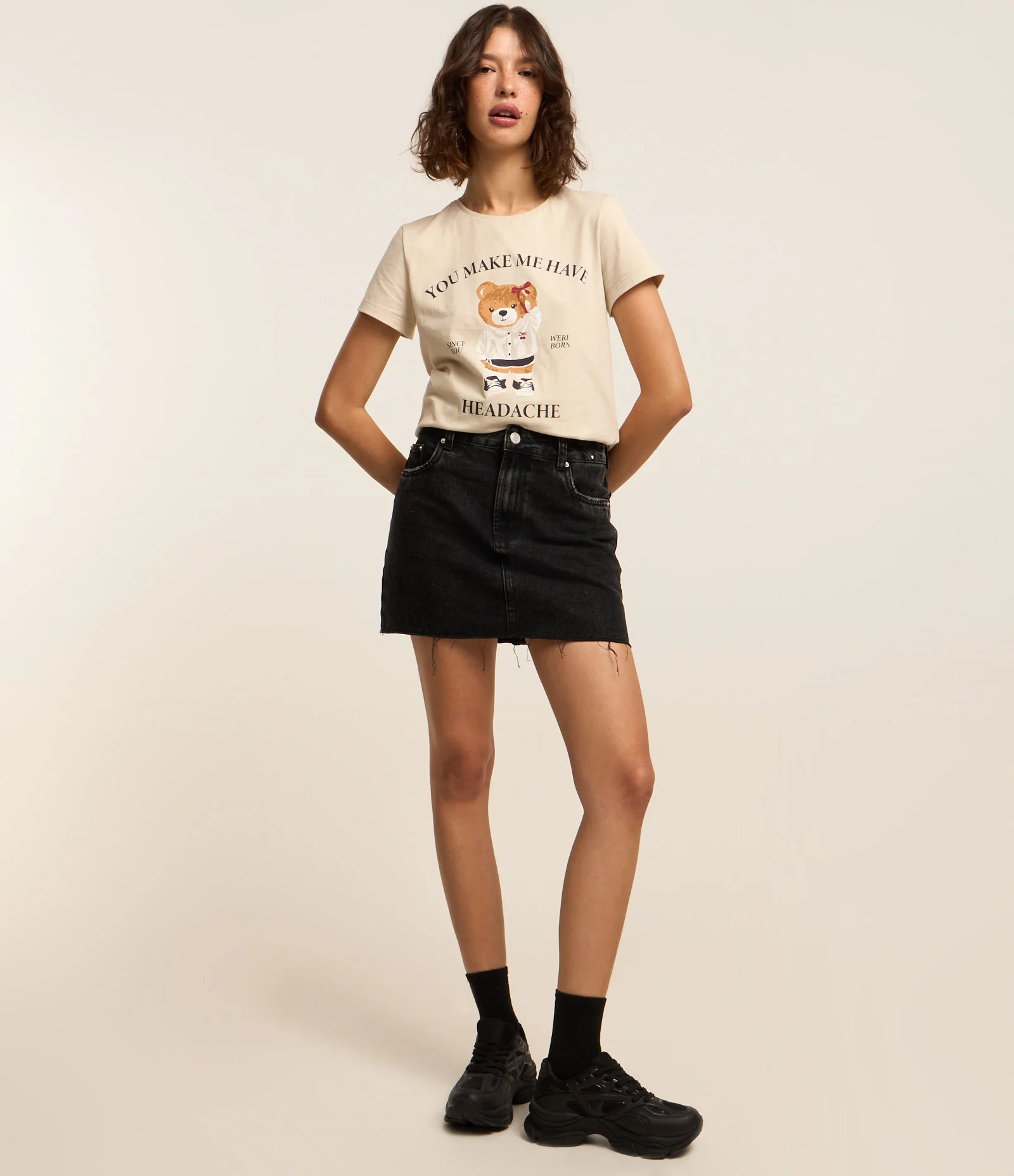 Blusa Baby Look em Algodão com Estampa Ursinho Off White 2