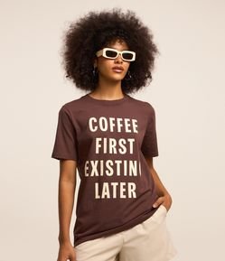 Camiseta Alongada em Algodão com Estampa em Lettering