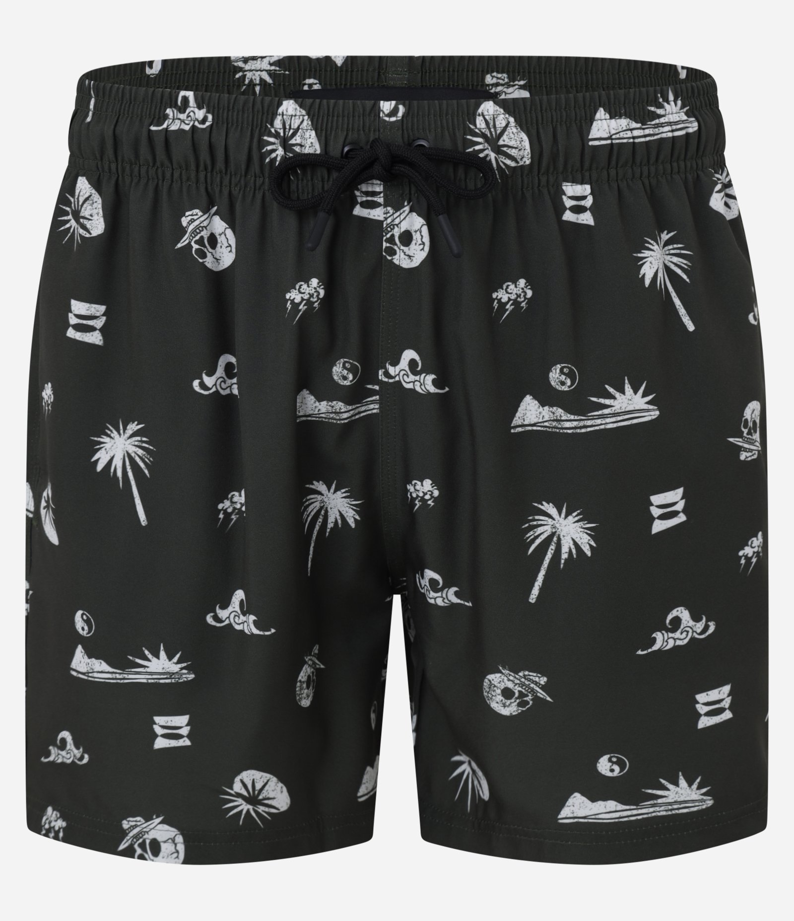 Bermuda em Microfibra Estampado com Diversos Ícones Verde Escuro 1