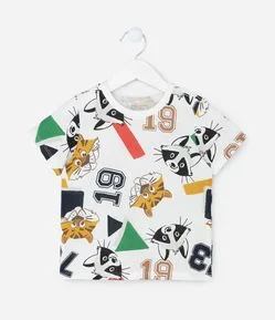 Camiseta Infantil com Estampa College e Bichinhos - Tam 1 a 5 Anos