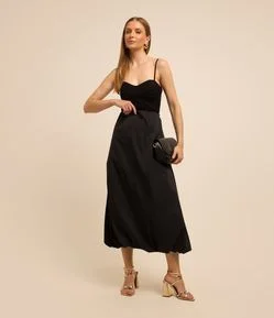 Saia Balonê Midi com Cós Embutido