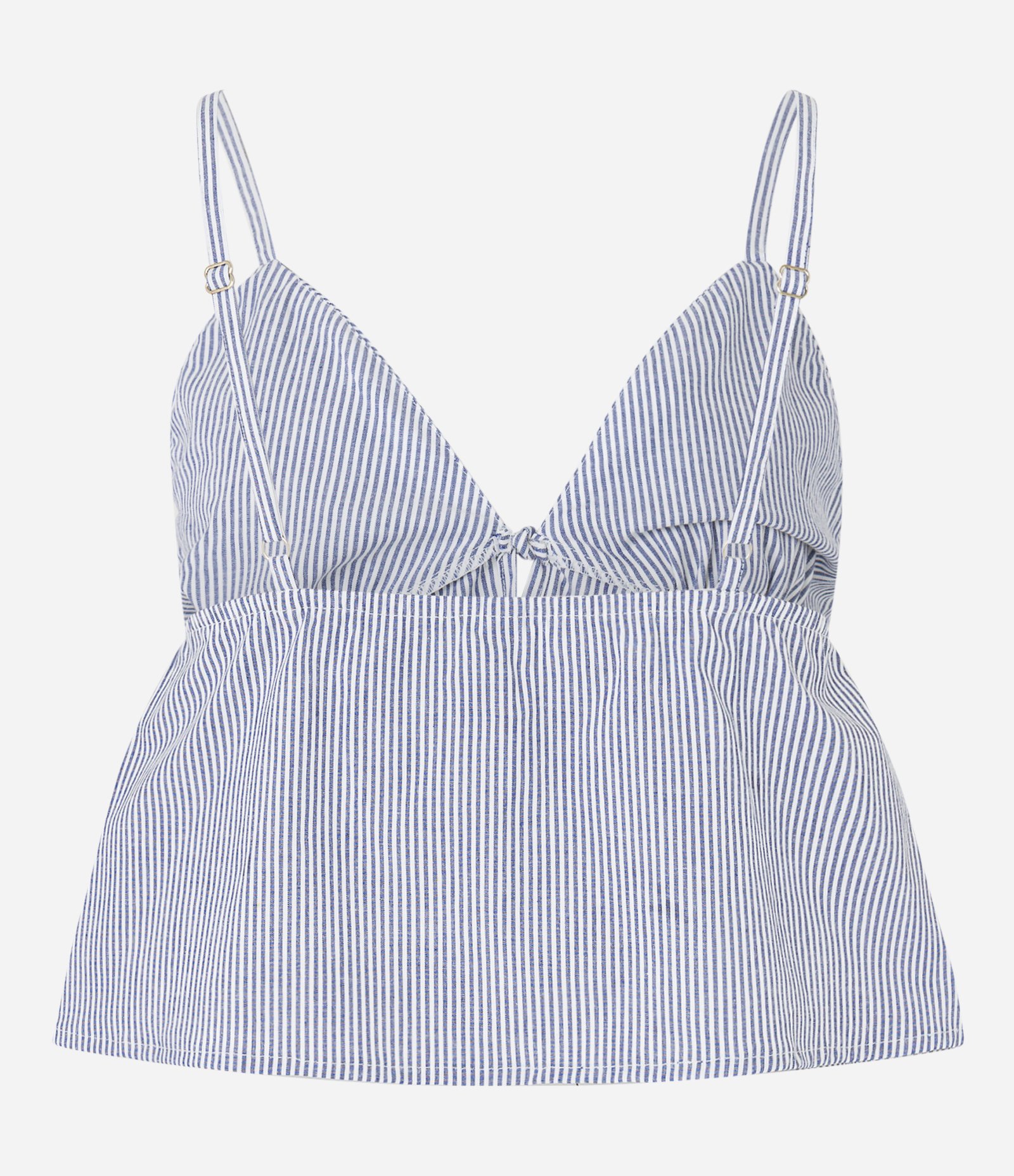 Blusa em Tricoline com Amarração Frontal Listrada Azul 6