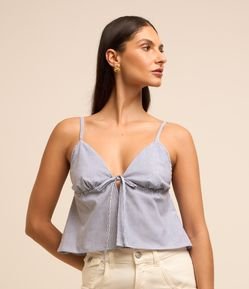 Blusa em Tricoline com Amarração Frontal Listrada