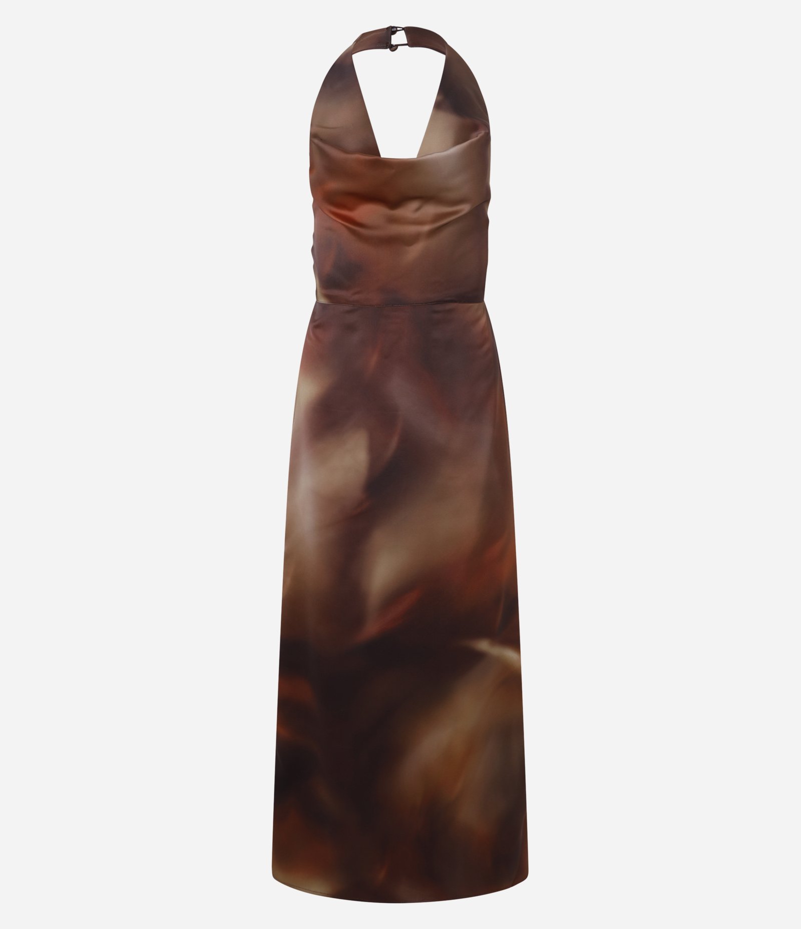 Vestido New Midi em Cetim com Estampa Manchadinha Marrom 5