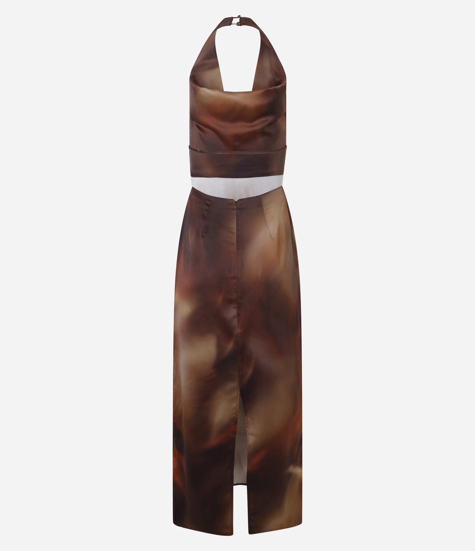 Vestido New Midi em Cetim com Estampa Manchadinha Marrom 6