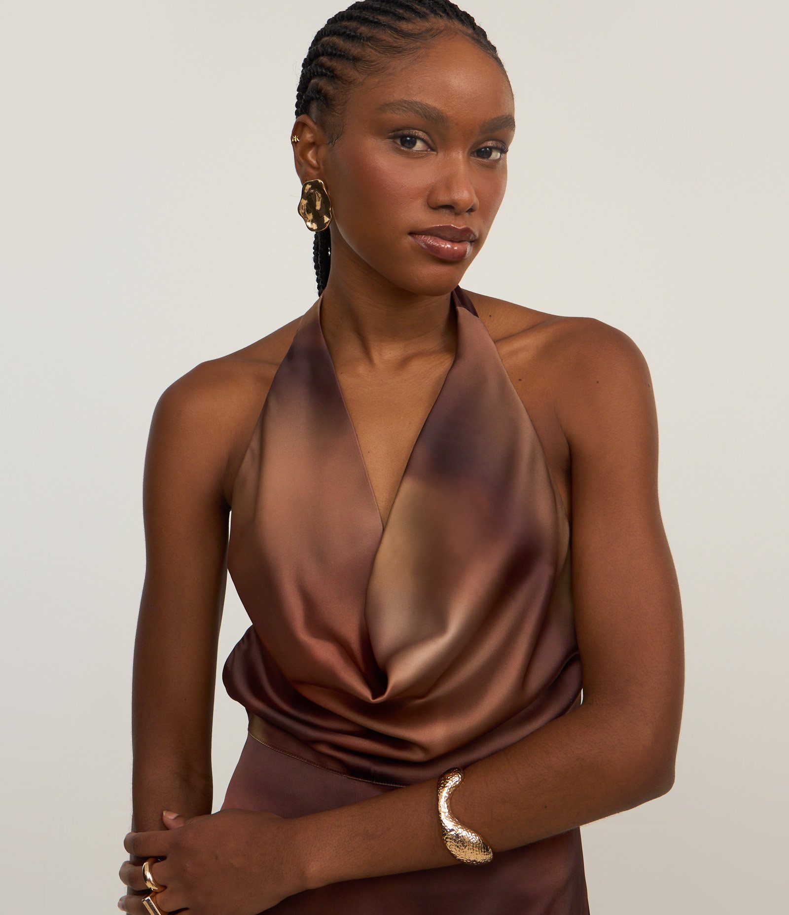 Vestido New Midi em Cetim com Estampa Manchadinha Marrom 2