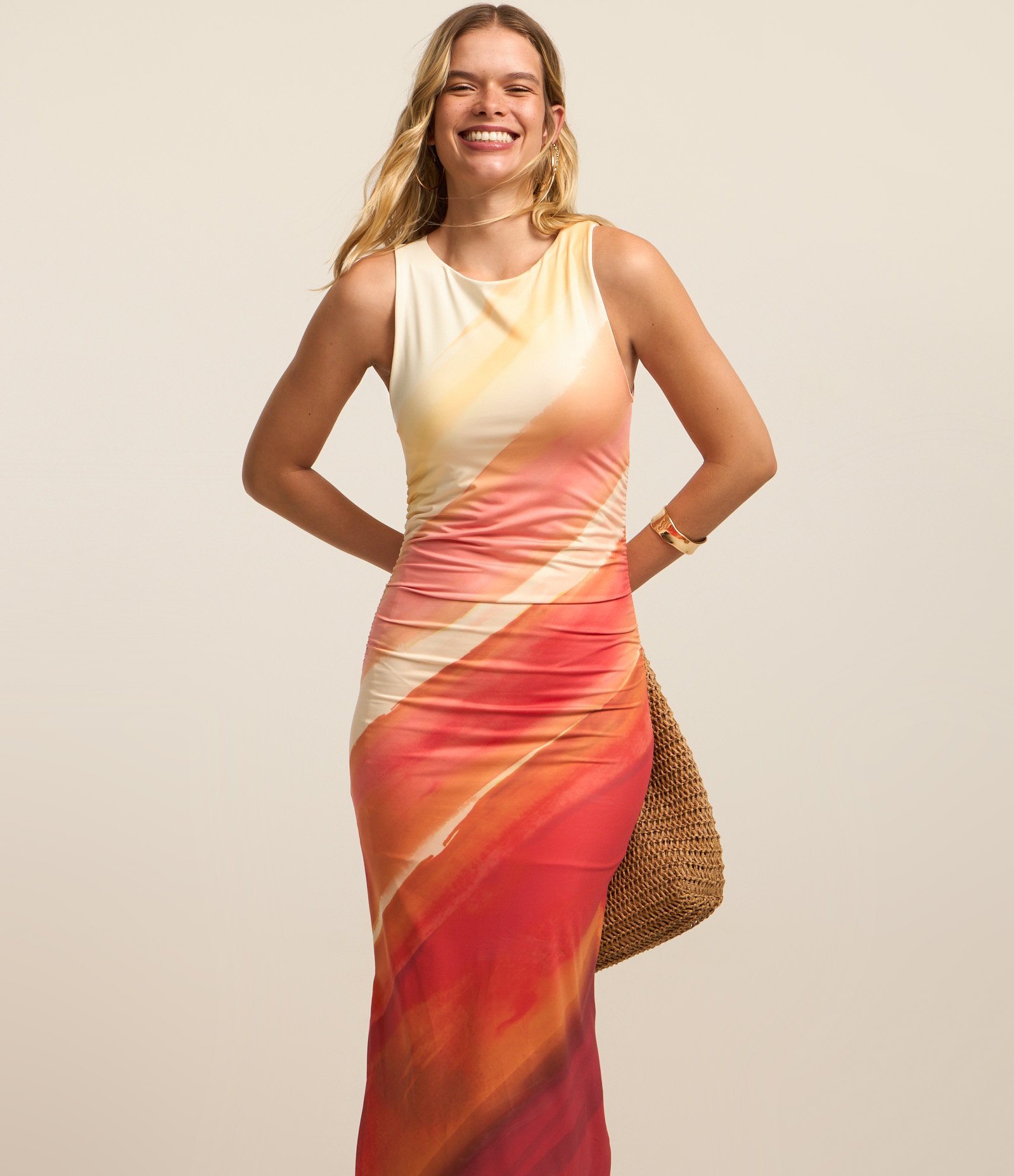 Vestido New Midi em Microfibra Estampa Abstrata Vermelho 2