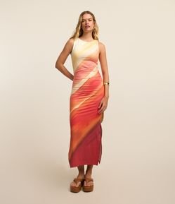 Vestido New Midi em Microfibra Estampa Abstrata