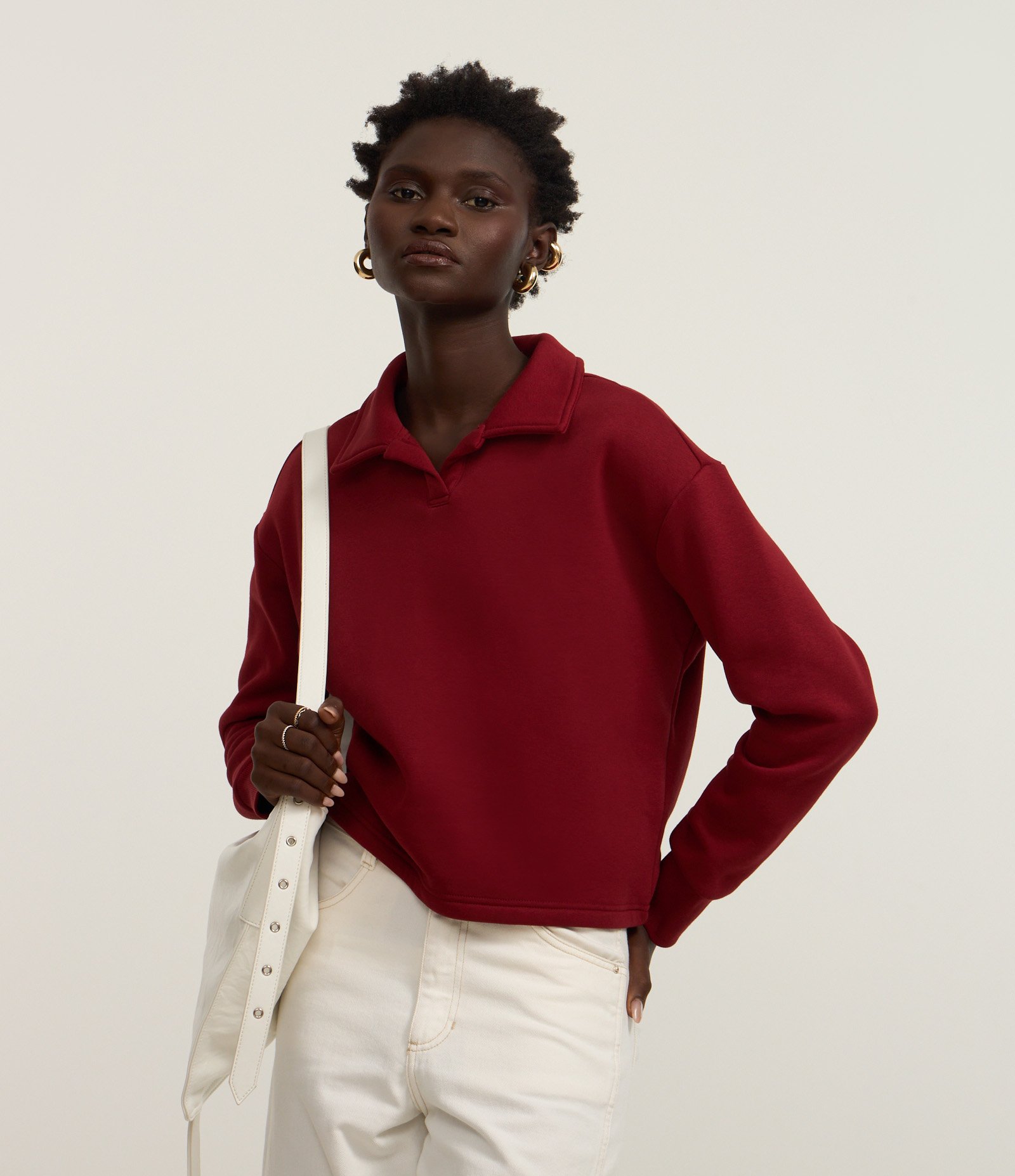 Moletom Slim Quentinho com Forro e Gola Polo Vinho 1