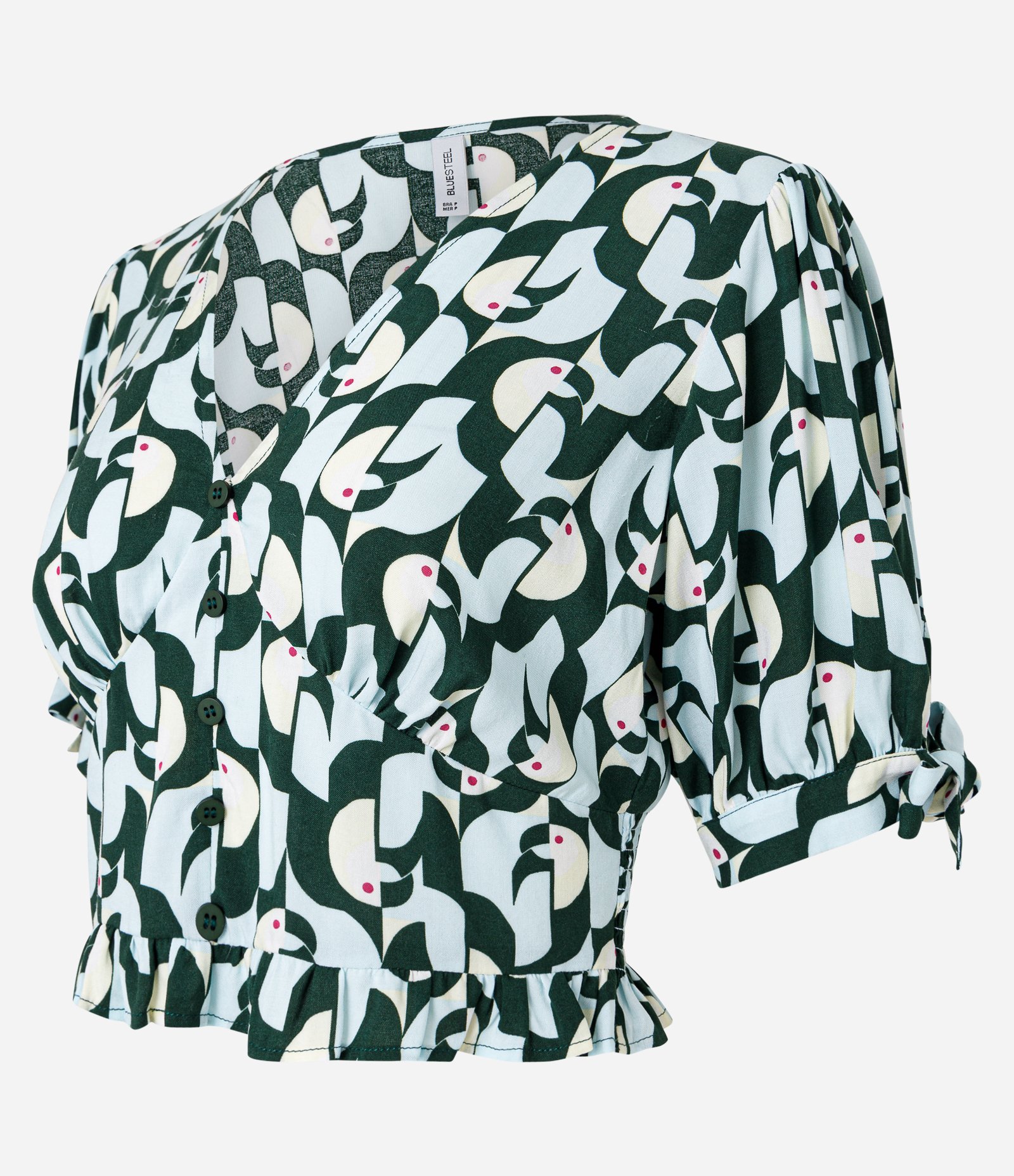 Blusa Cropped em Crepe com Estampa de tucaninhos Preto 7