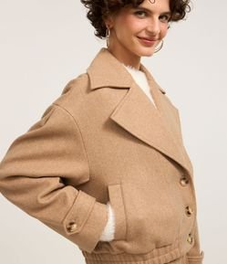 Casaco Bomber em Polivelour com Gola Virada e Botões