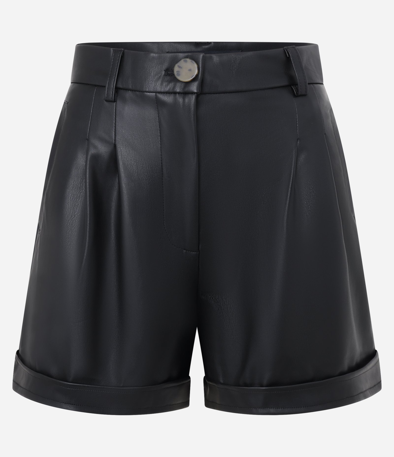 Short Cintura Alta em PU Barra Dobrada Preto 5
