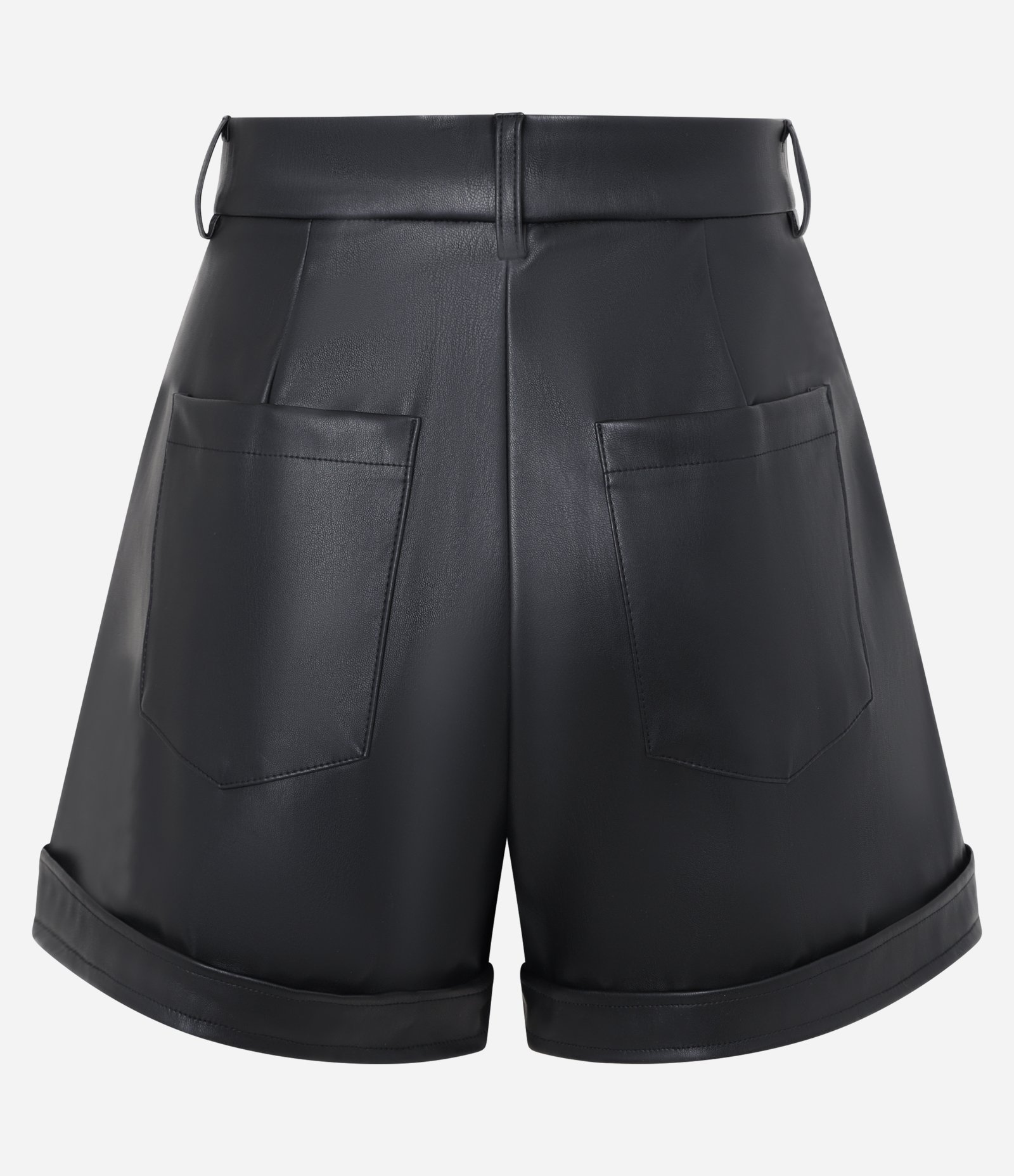 Short Cintura Alta em PU Barra Dobrada Preto 6