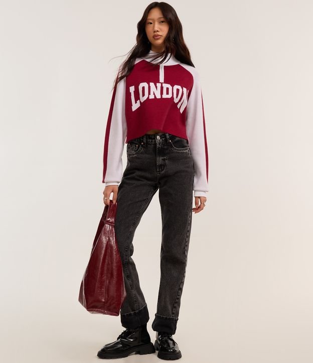 Suéter em Tricô com Zíper com Estampa London