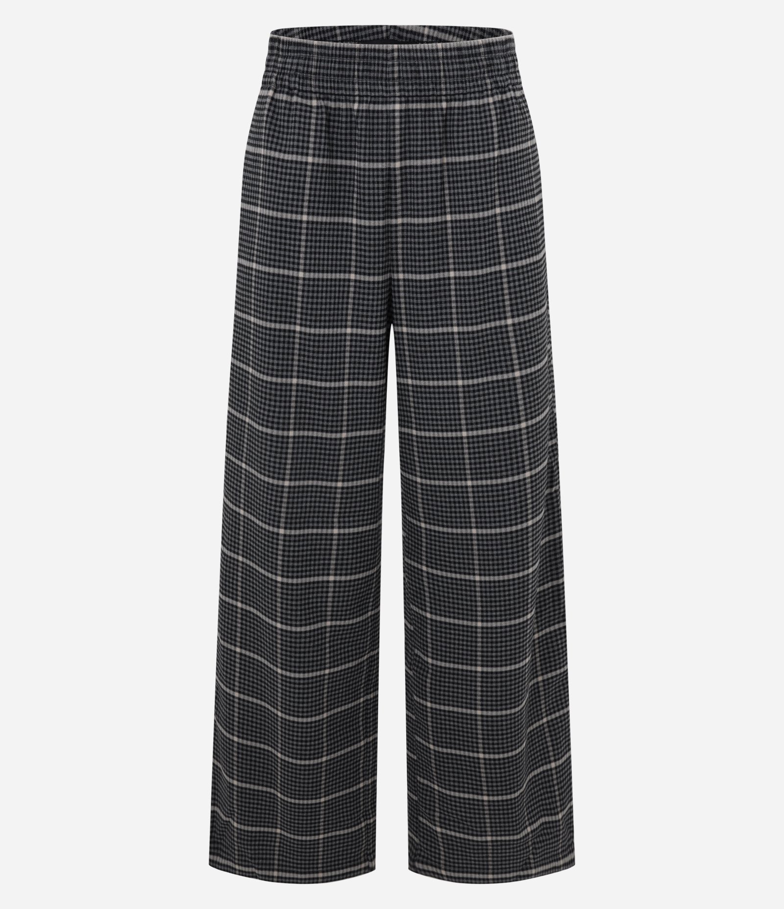 Calça Pantalona em Polivelour Flanelado e Estampada Xadrez Cinza 5