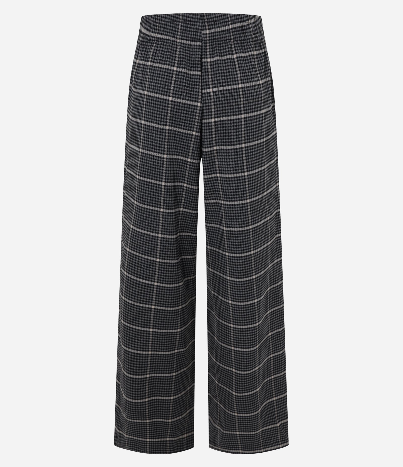 Calça Pantalona em Polivelour Flanelado e Estampada Xadrez Cinza 6