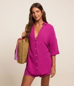 Saída de Praia Bata em Viscose com Decote V e Botões