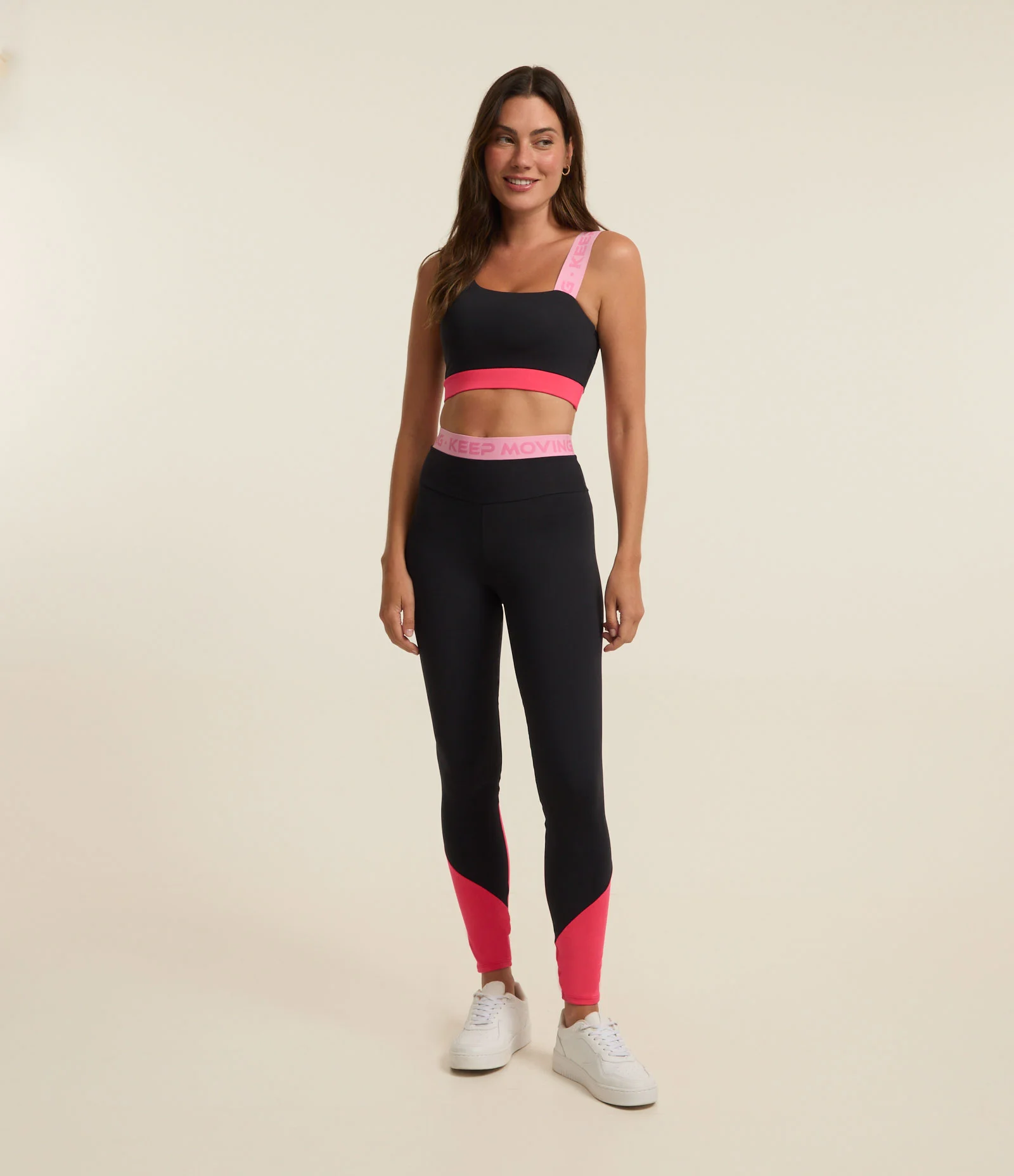 Top Esportivo com Bojo em Microfibra Preto/Rosa 2