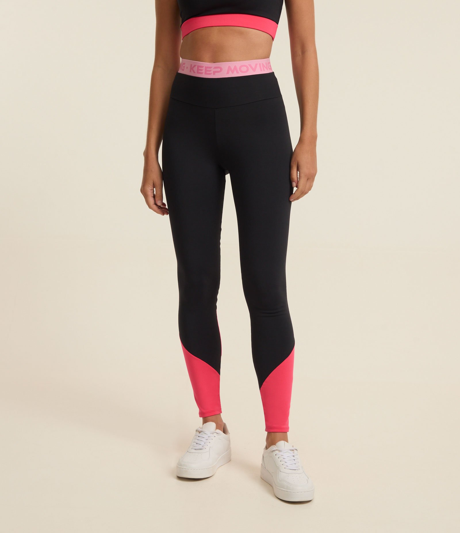 Calça Legging em Microfibra com Friso Preto/Rosa 2