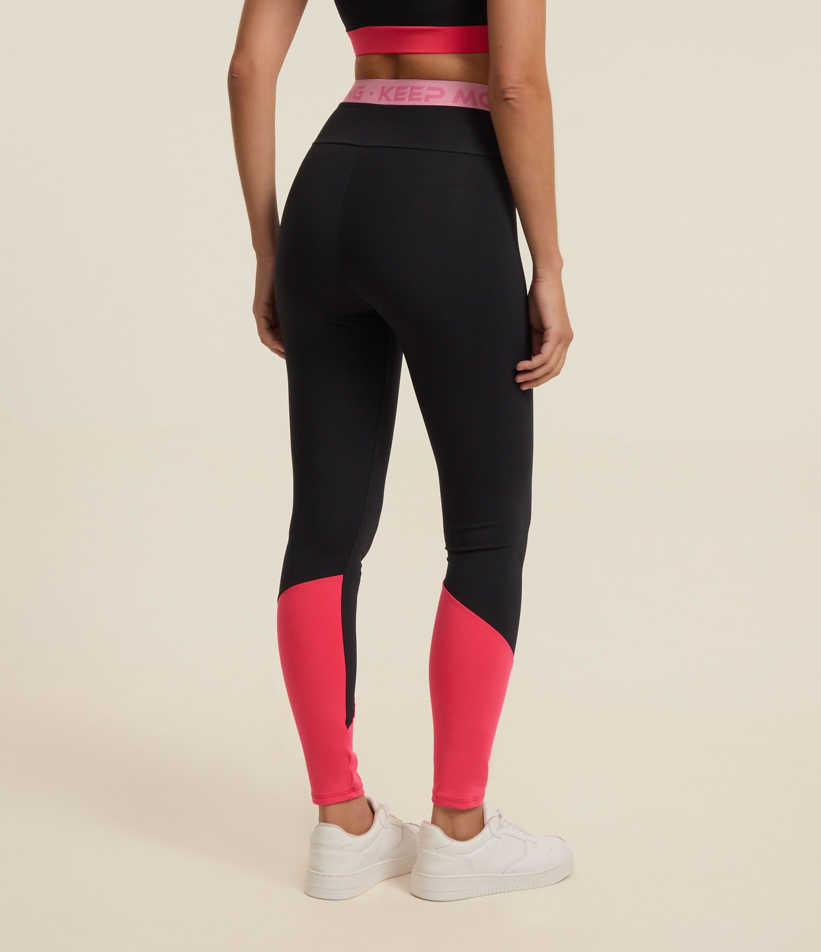 Calça Legging em Microfibra com Friso Preto/Rosa 3