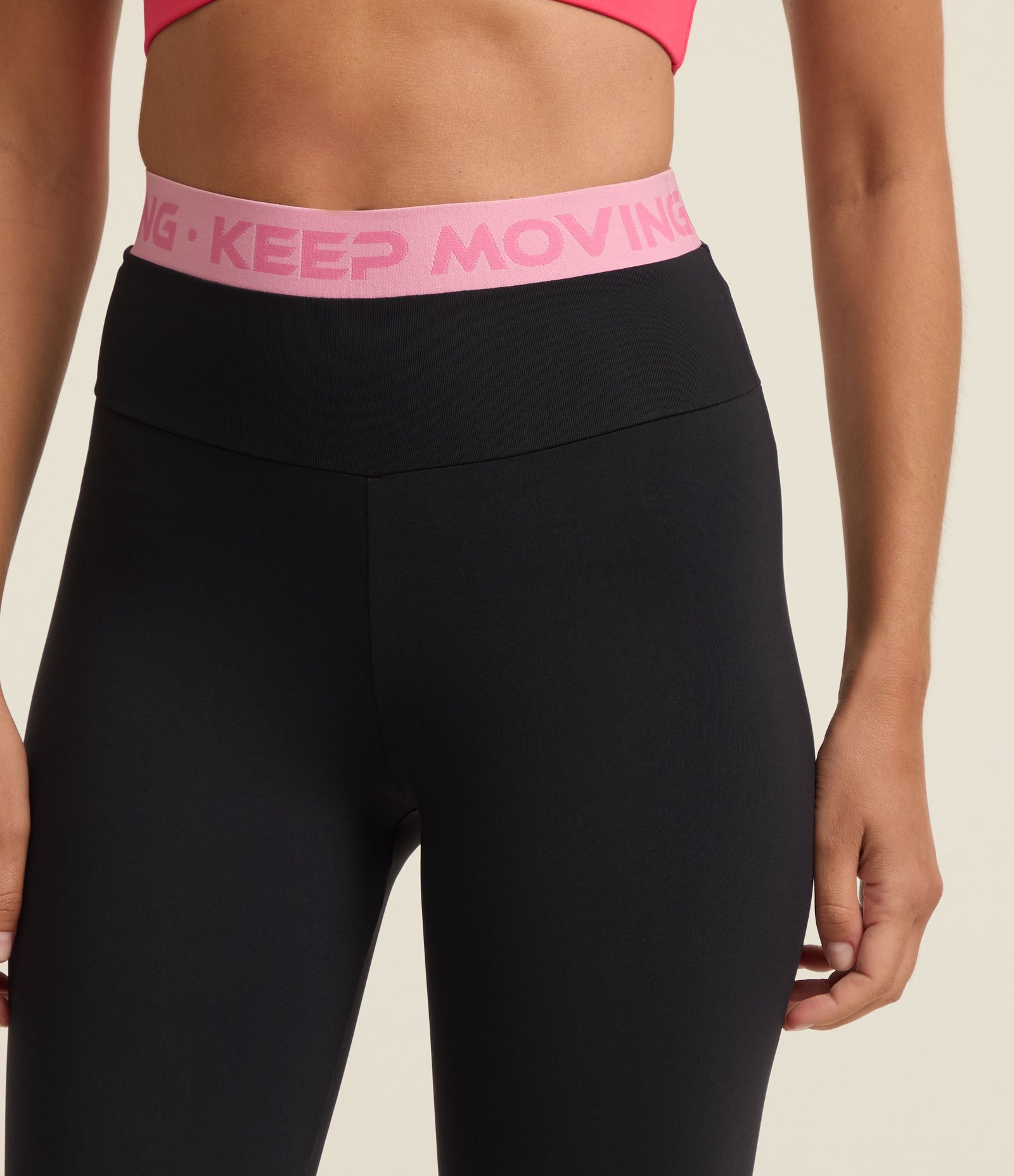 Calça Legging em Microfibra com Friso Preto/Rosa 4