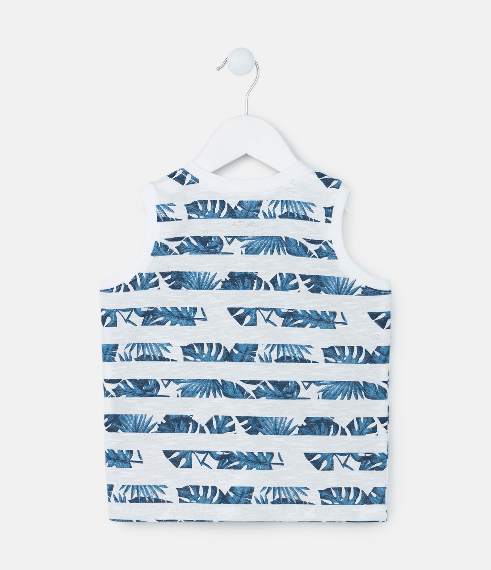 Regata Infantil com Bolso e Estampa de Folhagem -Tam 1 a 5 Anos Branco/Azul 2