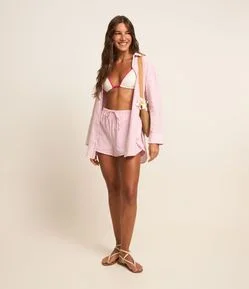 Saída de Praia Short em Voil com Estampa em Fio Tinto