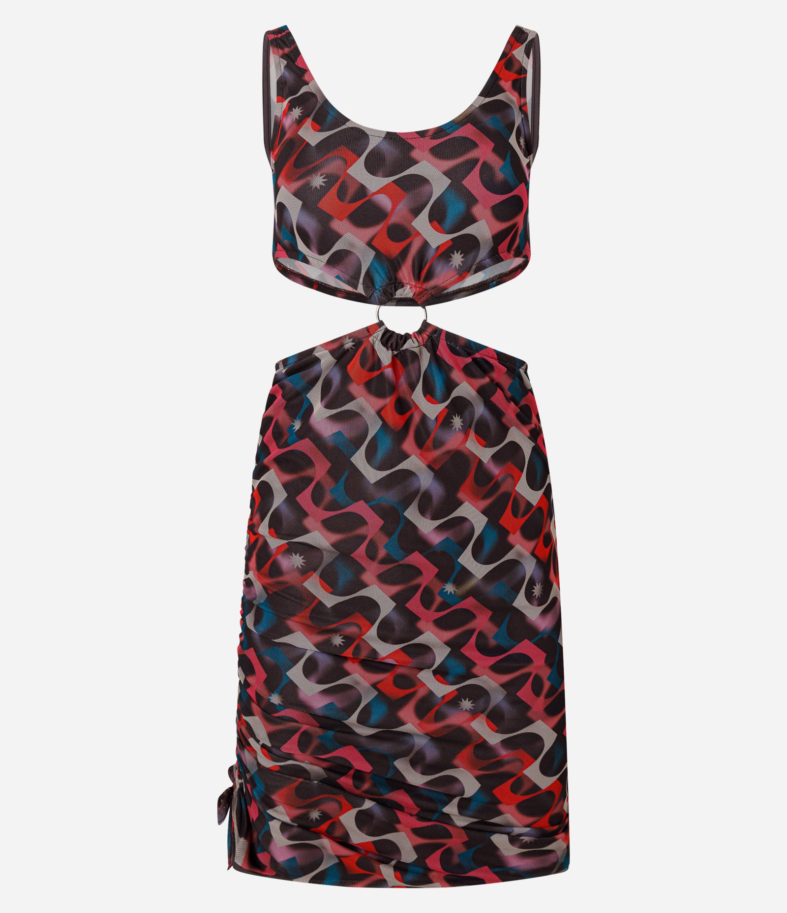 Vestido Curto em Tule com Recorte e Estampa Abstrata Preto 5